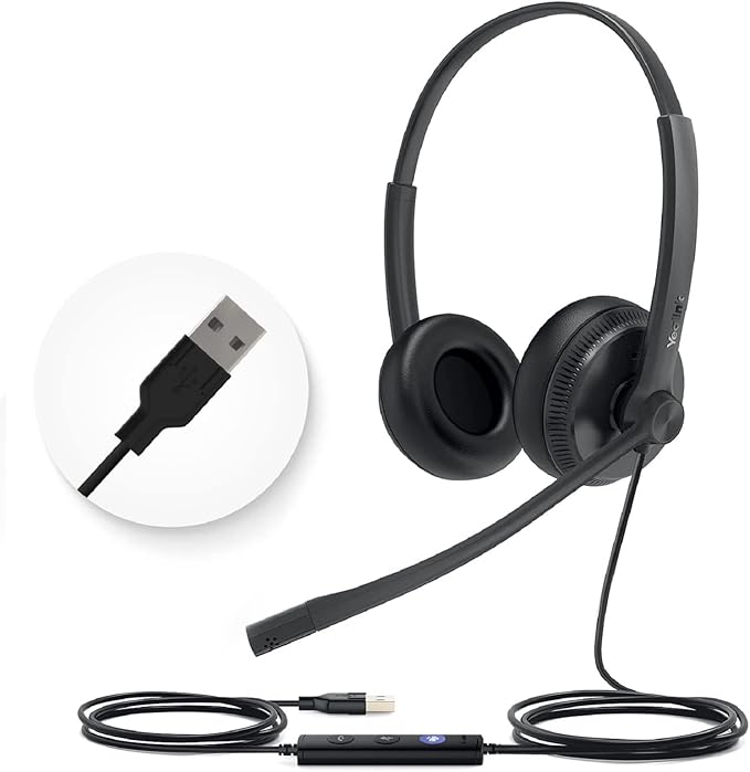 Yealink UH34 USB Headset with Mic,Stereo Wired Headphones with Noise Cancelling Microphone,Teams Certified,Professional Work Headphones for VoIP Phone PC Computer Call Center Office