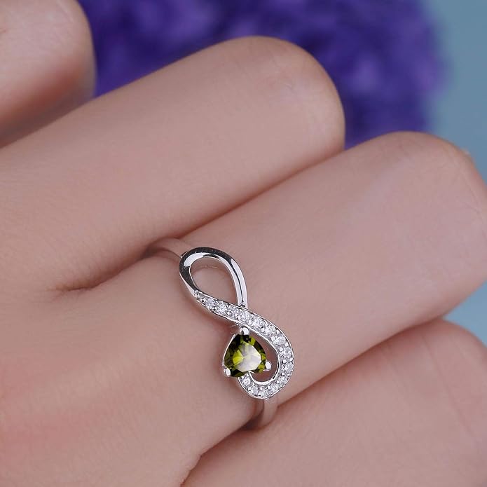 JO WISDOM Promise Ring for Women Sterling Silver Infinity Heart Promise Rings for Her Birthstone Cubic Zirconia Friendship Ring Size 5-12