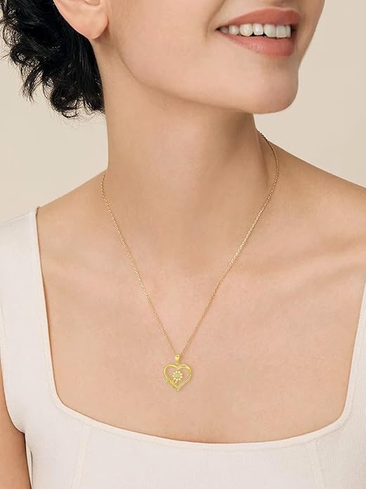 14K Solid Gold Rose Flower/Sunflower Necklaces for Women Flower Heart Pendant Necklace Love Sunshine Jewelry Anniversary Valentine's Day Birthday GiftS for Women Wife Girlfriend Her Mom
