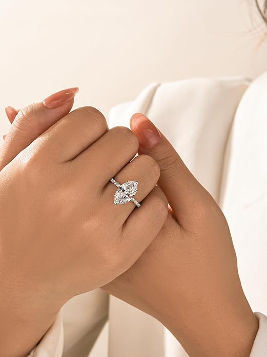 3.5CT Marquise Cut Engagement Ring, AAAAA Grade Cubic Zirconia Promise Ring for Women, S925 Silver Bridal Wedding Jewelry