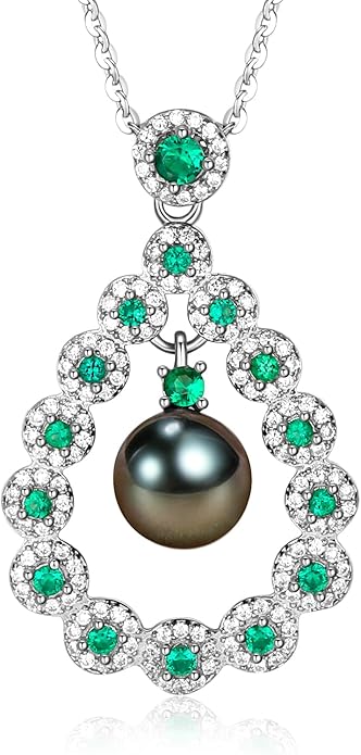 Gifts for Women-Tahitian-Black-Pearl-Necklace- Gift for Wife Wedding Birthday Anniversary - Mom Girlfriend Her on Mothers Day Valentines Day Christmas - 18K Gold Plated Sterling Silver Pearls Pendant With Urquoise