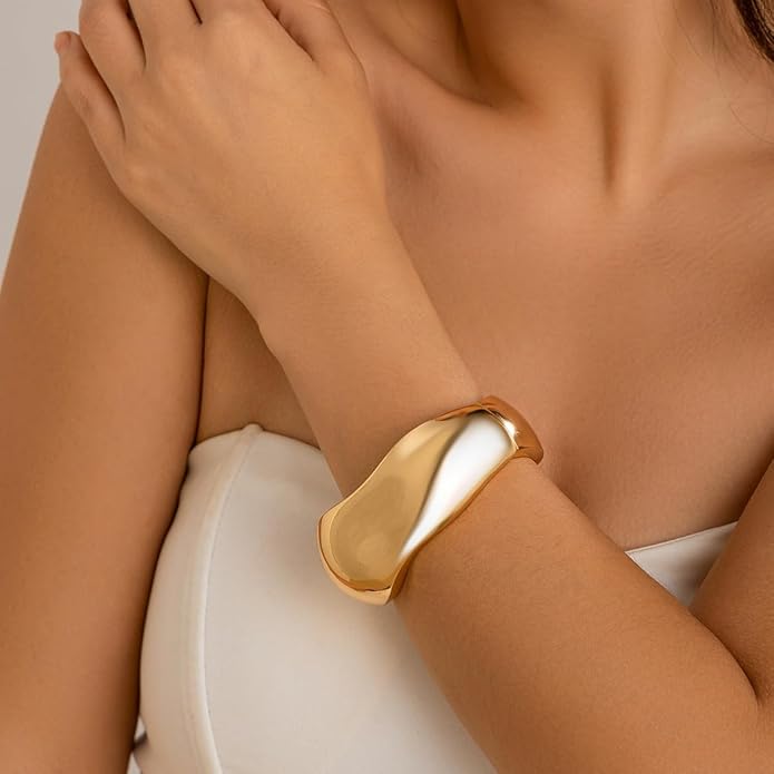 Gold/Silver Cuff Bangle Bracelets For Women Chunky Waterdrop Twisted Hinged Bangle Bracelets Minimalist Arm Cuff Bracelet Jewelry Gifts