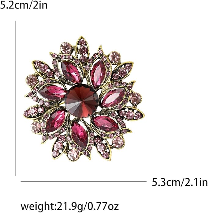 Rhinestone Flower Brooch for Women Vintage Crystal Flower Brooch Pin Elegant Clothing Hat Bag Accessories Christmas Birthday Party Wedding Costume Jewelry