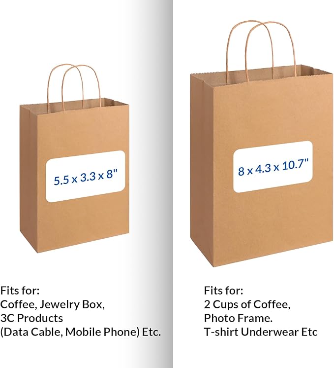 SUNEE Gift Bags with Handles 8x4.3x10.7, 100 Pcs Paper Bags Medium Size Bulk for Gift Wrapping, Retail, Party Favors and Small Business - Pink