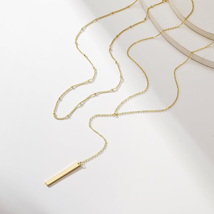 Yoosteel Long 14K-Gold-Plated Necklace for Women - Valentines Gifts Dainty Y-Shaped Necklaces Lariat Drop Chain Simple Jewelry Trendy Gift for Women