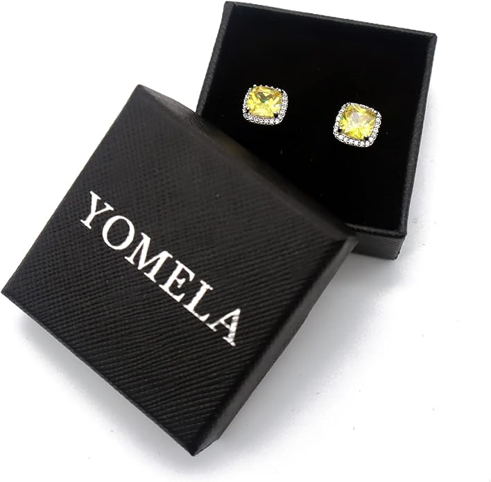 YOMELA Cubic Zirconia Earrings Studs, Halo CZ Birthstone Simulated Diamond Stud Earrings for Women
