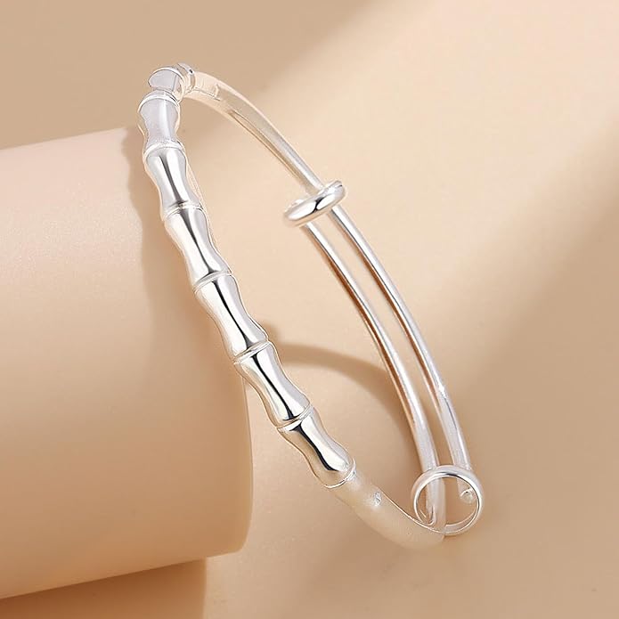 Solid 925 Sterling Silver Bracelets for Women Simple Adjustable Bangle Bracelet