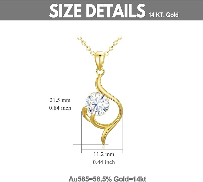 SISGEM 14K Real Gold 1 Carat Round-Cut Moissanite Necklace for Women,Yellow Gold Infinity/Heart Pendant Ribbon Necklaces Birthday Gifts for Wife Girlfriend 16''-18''