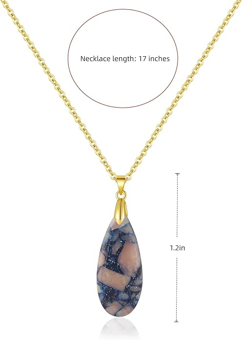 Natural Healing Stone Chain Necklaces for Women Teardrop Gemstone Pendant Statement Gold Necklace