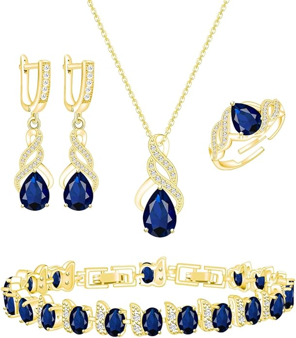 LMXXVJ Jewelry Set for Women,Teardrop Cubic Zirconia Necklace Earrings Adjustable Ring Bracelet Jewelry Set Formal Jewelry Gift