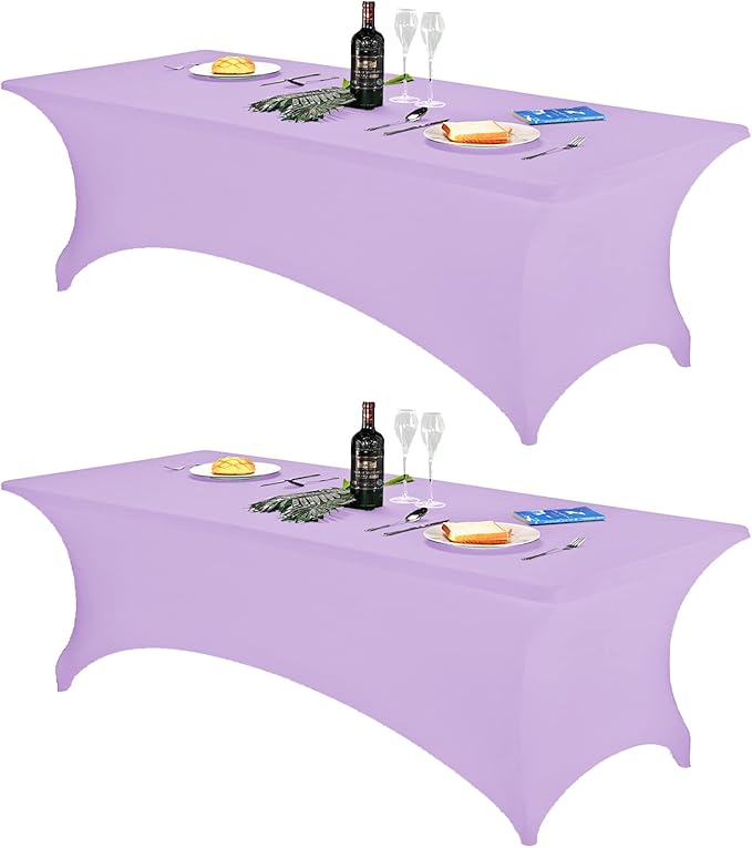 FORLIFE 2Pack Spandex Table Covers，Fitted Tablecloth for Rectangular Tables, Stretch Patio Table Covers, Universal Spandex Table Cover for Wedding, Banquet, Party (8ft, Lavender)