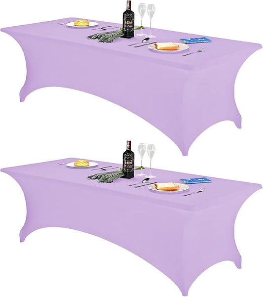 FORLIFE 2Pack Spandex Table Covers，Fitted Tablecloth for Rectangular Tables, Stretch Patio Table Covers, Universal Spandex Table Cover for Wedding, Banquet, Party (8ft, Lavender)