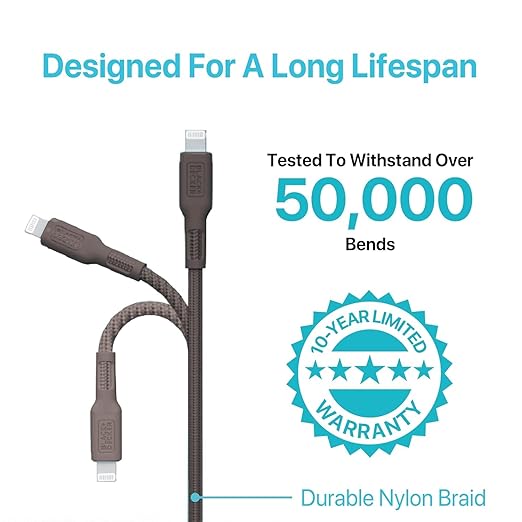 BLACK+DECKER Lightning to USB Cable - Fast Compatible iPhone Lightning Cable - Durable Braided iPhone Charger Cord - for Travel and Daily Use - Multiple Color + Length Options - 3ft