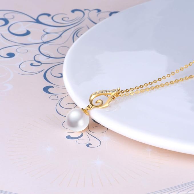 14k Gold Diamond Pearl Necklace and Earrings Jewelry Set