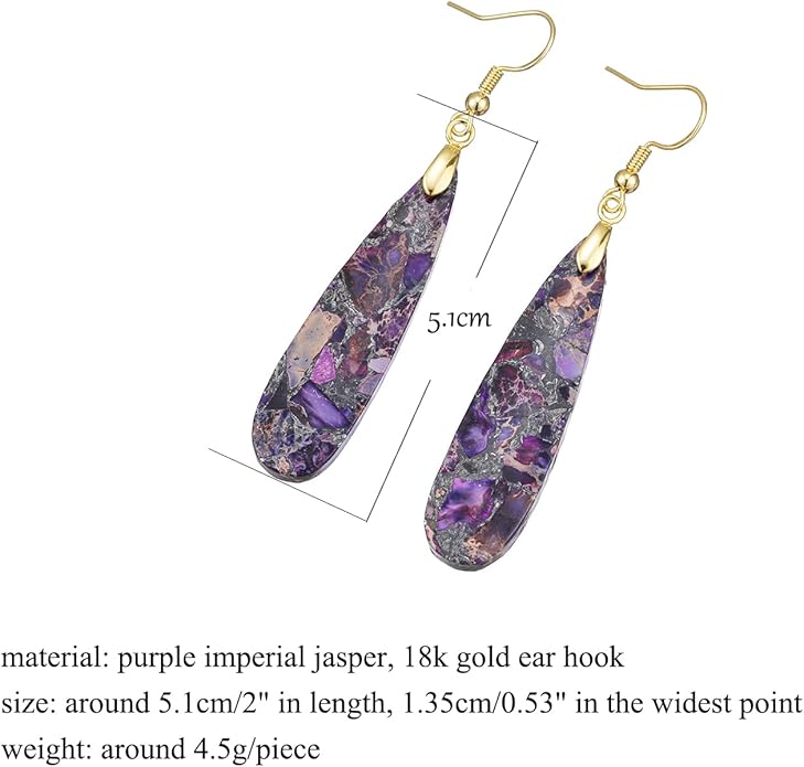 Boho Women Natural Stone Earrings Unique Healing Imperial Jasper Gemstone Energy Hypoallergenic Lightweight Dangle Drop Earrings Multiple Styles Earrings Jewelry for Birthday Party Gift