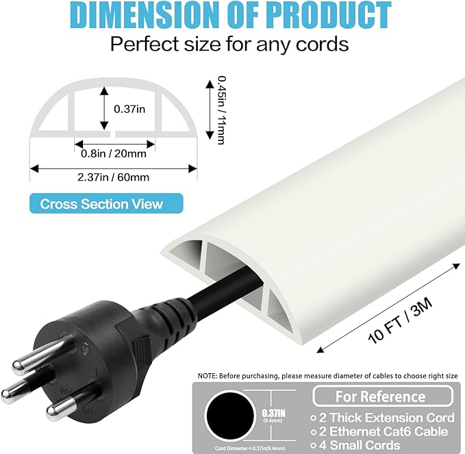 Floor Cord Cover Cable Cavity Self Adhesive Cord Hider Floor Floor Cable Management Power Cord Protector Floor Electric Cord Covers for Offices, Gym, Exhibitions (Beige, 2.36" x 10')