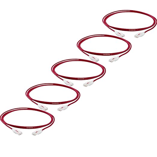 TRUECABLE Cat6 Component Rated Patch Cable, Unshielded (U/UTP), 5ft, Red, 28AWG Solid Copper, Snagless 10G High-Speed Ethernet Cable, PoE++ 4PPoE 100W, UL Listed, RoHS-3, 5 Pack