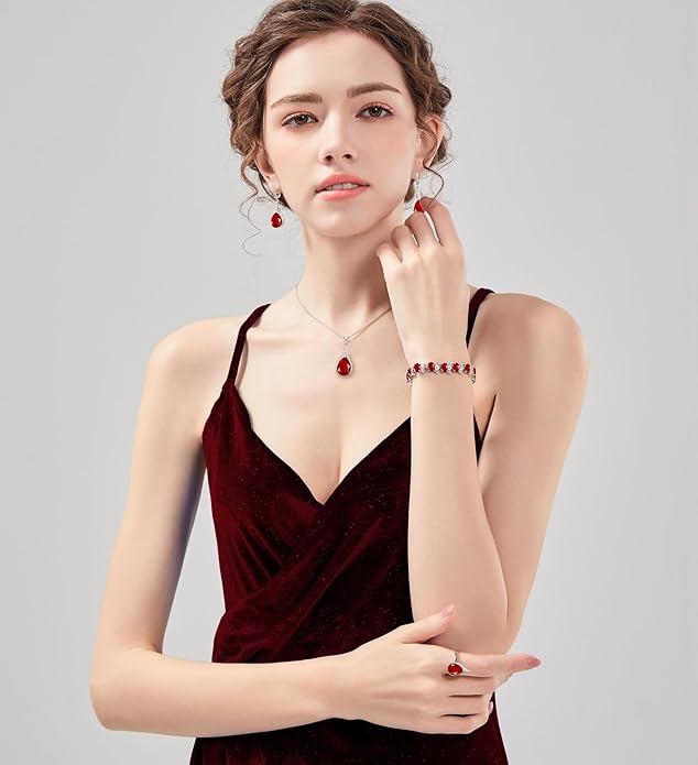 LMXXVJ Jewelry Set for Women,Teardrop Cubic Zirconia Necklace Earrings Adjustable Ring Bracelet Jewelry Set Formal Jewelry Gift