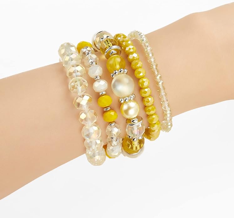 Noessla Beaded Boho Stretch Bracelet Colorful Stackable Crystal Beads Bracelets Trendy Costume Jewelry Mothers Day Gifts for Women