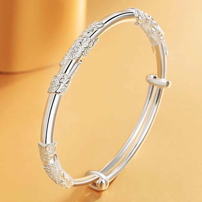 Solid 925 Sterling Silver Bracelets for Women Simple Adjustable Bangle Bracelet