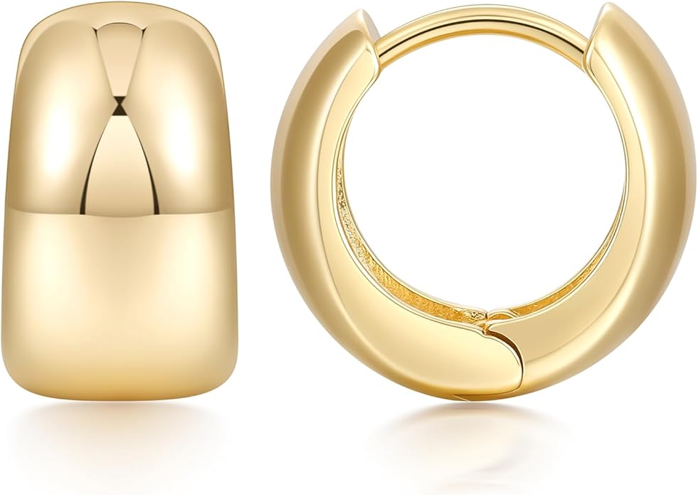 SHINYSO 14K Gold Plated Small Chunky Hoop Earrings for Women Dainty Thick Lightweight hypoallergenic Earring