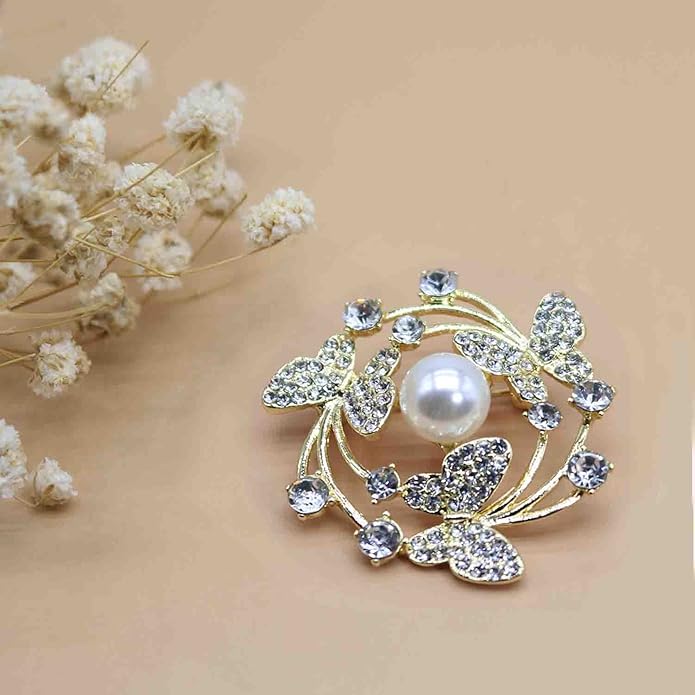 Crystal Pearl Flower Brooches Pins Fashion Beautiful Created Rhinestone Floral Brooch Good Idea for Party Dance Wedding Banquet for Elegant Women Girl