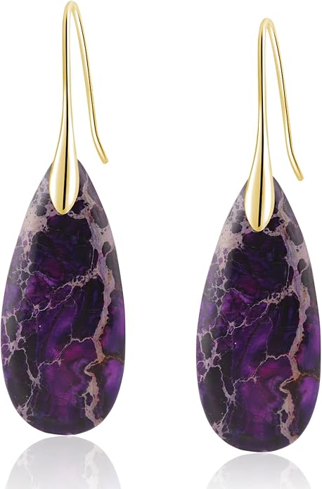 Natural Healing Stone Fishhoop Dangle Drop Earrings Statement Gold silver earrings