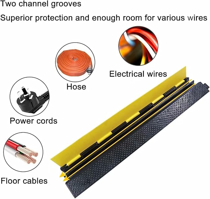 Rubber Cable Ramp Cord Cover Cable Protector Ramps Wire Hose Protective 2 Channel 22000Lbs Load Capacity Traffic Speed Bump for Asphalt Concrete Gravel Driveway Indoor Outdoor, 1 Pack