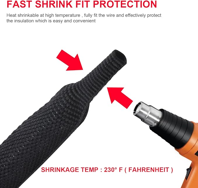 Braided Sleeving Heat Shrinkable Fabric 2:1 Ratio- Abrasion Protection Flexibility Wiring Harness Cable Sheath (3/8" ID, 16ft)