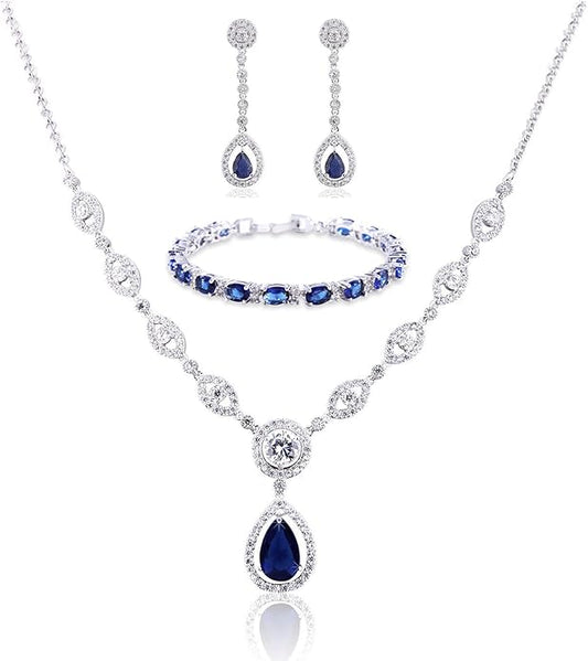 GULICX AAA Cubic Zirconia CZ Silver Plated Base Women's Party Jewelry Set Earrings Pendant Necklace