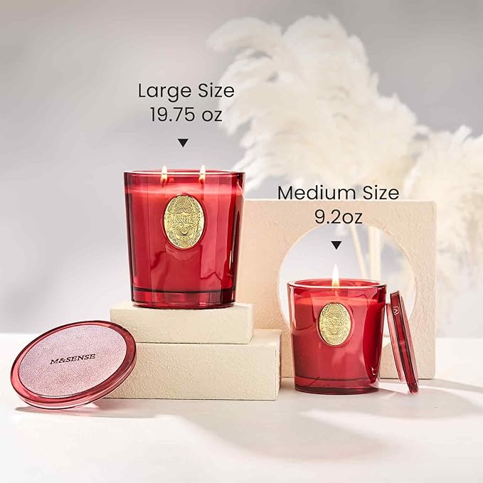 M&SENSE Large Two-Wick Strong Soy Candle | Red Camellia & Vivid Red | 19.8 oz, 120H Burn Time | Luxury Scented Candle for Relaxation, Gifting, Home Décor | Ideal for Bedroom, Office, Party Ambiance