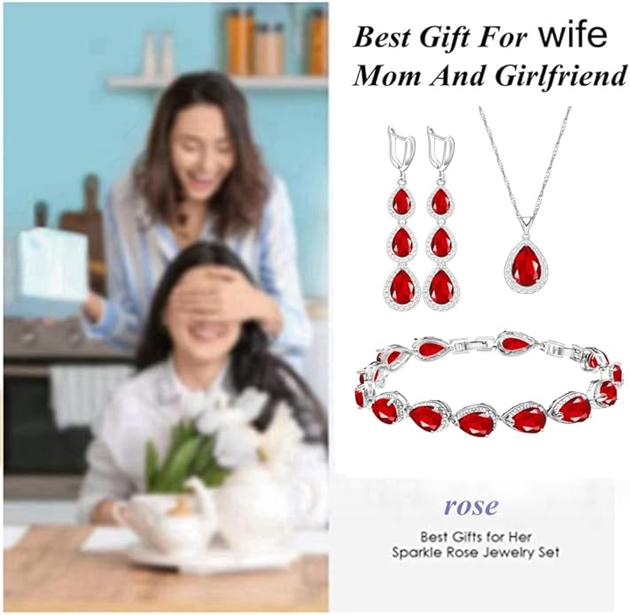 LMXXVJ Necklace Long Earrings Bracelet Set, White Gold Plated Created Blue Sapphire Jewelry Set Wedding Party Gift Jewelry for Women Bridal Bridesmaid