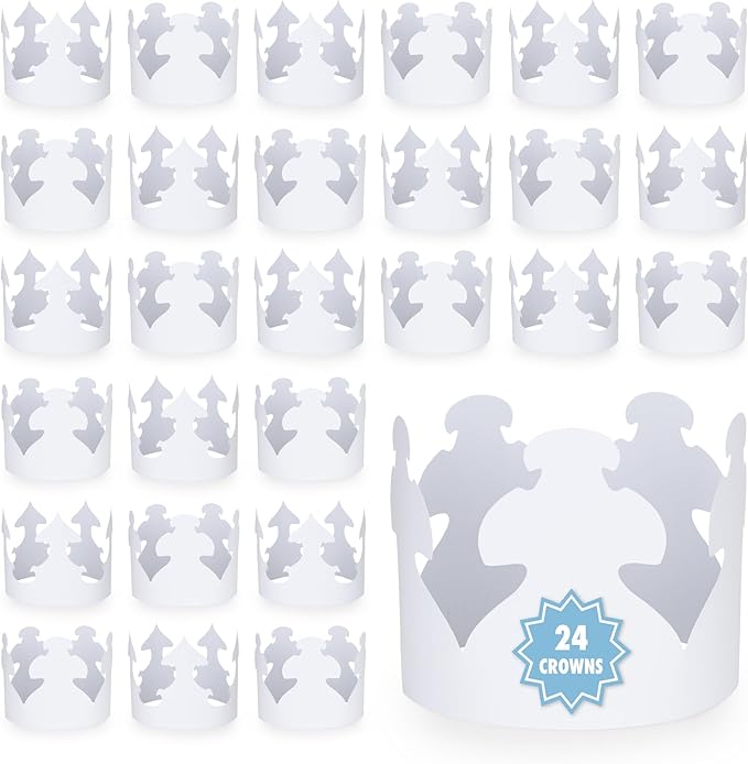 Hygloss White Paper Crowns 24 Pack - Paper Crowns for Kids to Decorate - Craft Activity - Blank Crown for Adults - Perfect for Parties, Celebrations - DIY Crown Crafts
