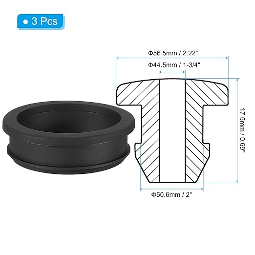 PATIKIL 50.6mm / 2 Inch Drill Hole,1-3/4 Inch ID Rubber Grommets, 3Pcs Top Hat Grommet for Wiring Eyelet Ring Gasket Automotive Firewall Cable Hole Plugs Wires Protection, Black