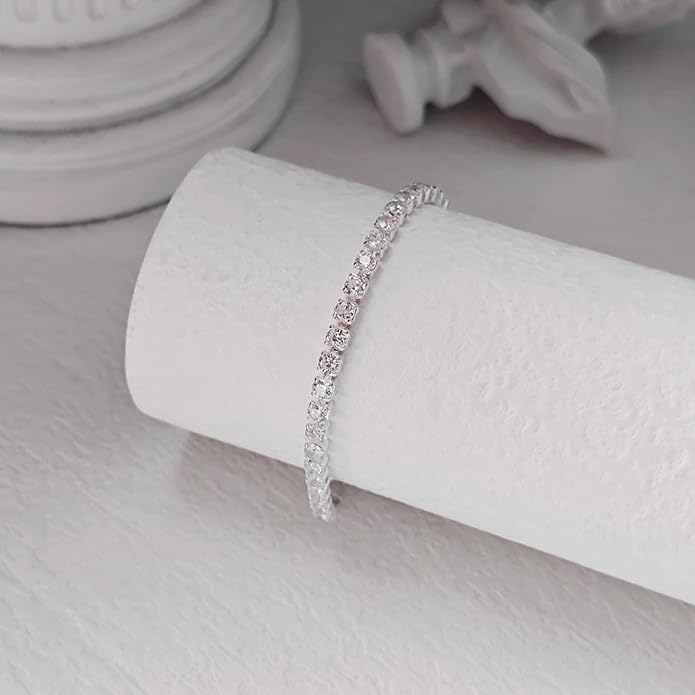 Tennis Necklace Bracelet for Women, Dainty Sterling Sliver Choker Necklace Crystal Link Bracelet Stud Earrings for Women Wedding Jewelry for Bride Jewelry Set Accessories