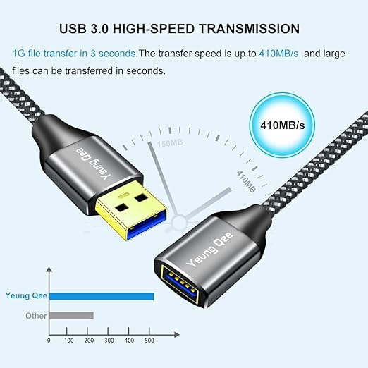 USB 3.0 Extension Cable 3 ft,5Gbps High Speed USB 3.0 Type A Male to Female Extension Cord,USB Extension Lead Compatible with USB Flash Drive, Hard Drive, Card Reader,Scanner,Keyboard (3FT)