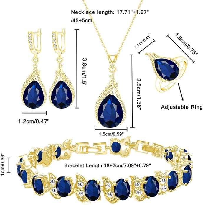 LMXXVJ Jewelry Set for Women,Teardrop Cubic Zirconia Necklace Earrings Adjustable Ring Bracelet Jewelry Set Formal Jewelry Gift