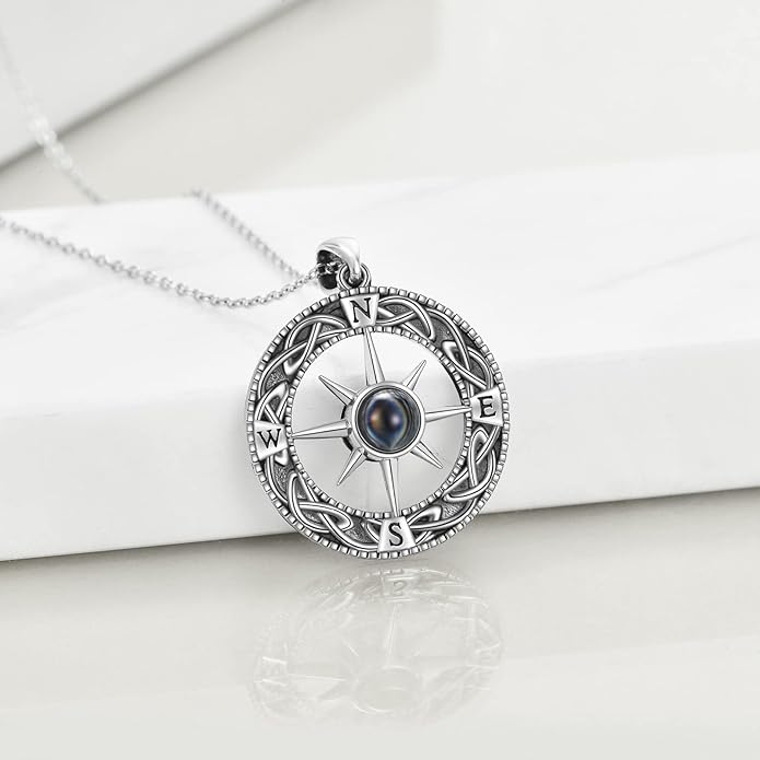 Compass Necklace Sterling Silver Celtic Knot Necklace Graduation Friendship Talisman Travel Necklace Inspirational Graduation Gift Jewelry Gifts for Women Girls