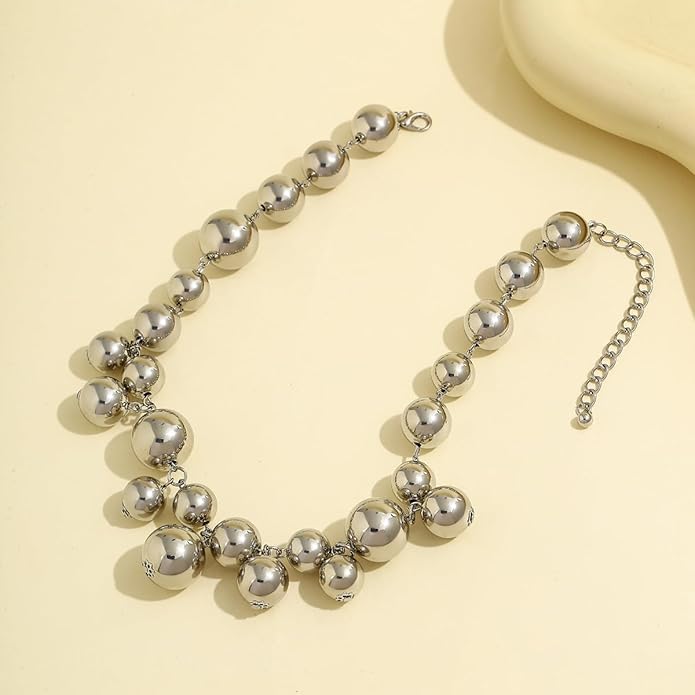 Chunky Pearls Statement Choker Necklace for Women,14K Gold Large Beaded Punk Ball Cluster Collar Necklace Party Dainty Jewelry Gift