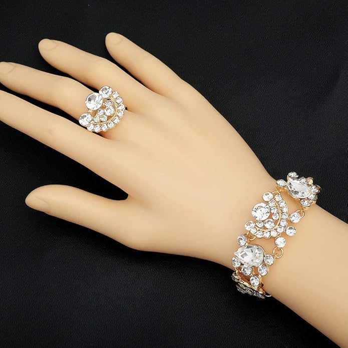CSY Elegant Crystal Necklace Earrings Bracelet Ring Bridal Wedding Party Costume Jewelry Sets for Brides Women