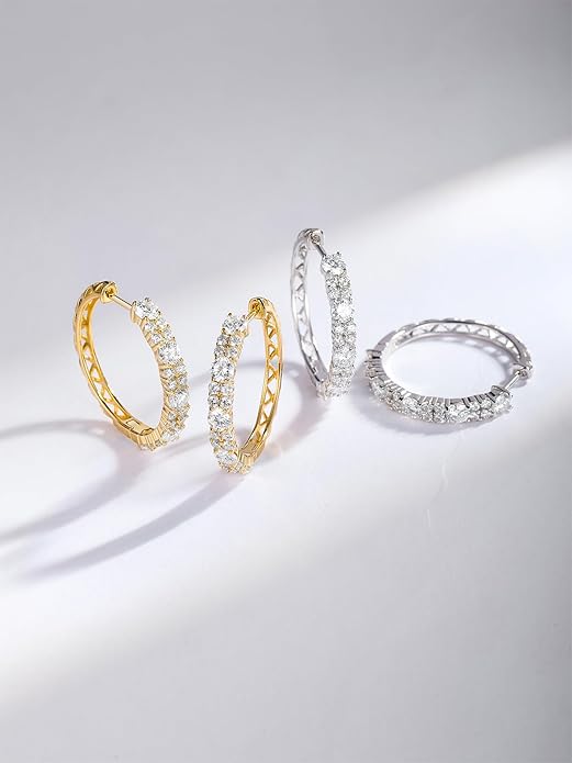 Women's Huggie Hoops with Birthstone 925 Sterling Silver Huggie Stud Hypoallergenic 14K Gold Plated Moissanite Earrings -Emerald Sapphire Ruby Hoop Earrings, Size 20 25mm