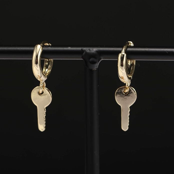 XYJZXY Gold Huggie Small Hoop Earrings with Charm Personalized Snake/Evil Eye/Star/Cross/Lock/Key 18k Gold Plated Crystal Drop Dangle Earrings for Women