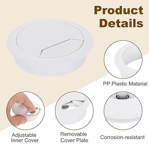 uxcell 8 Pcs 60mm (2.36 Inch) Desk Grommet, Plastic Cable Hole Cover, Wire Cord Cable Organizer for Home Office Computer Desk Cabinet, White