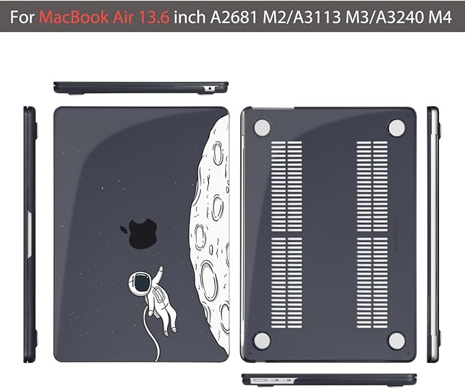Teryeefi for M4 MacBook Air 13.6 inch Case 2022 2023 2024 2025 Release M3 A3113 M2 A2681 with Touch ID, Design Hard Shell Case+Keyboard Cover+Screen Protector+Type C Adapter, Floating Astronaut