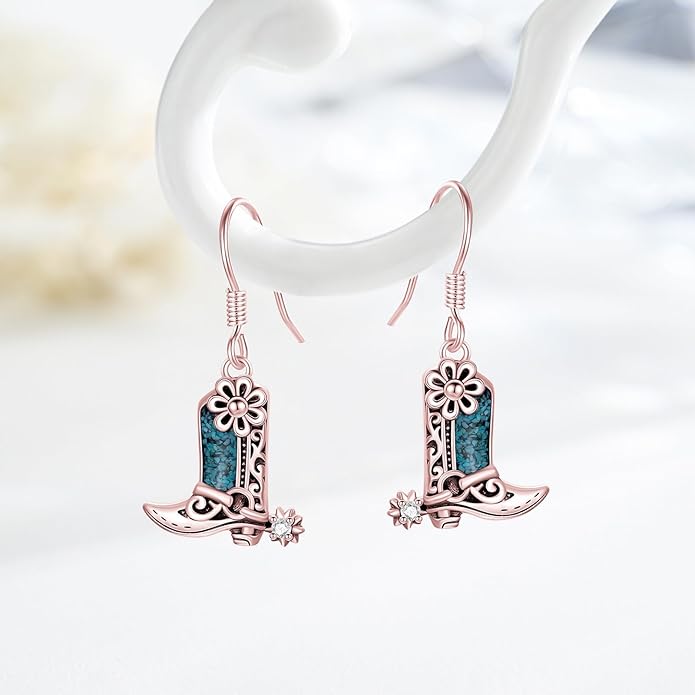 Western Earrings for Women 925 Sterling Silver Turquoise Western Country Dangle Drop Earrings Country Jewelry Gifts for Cowgirl Cowboy