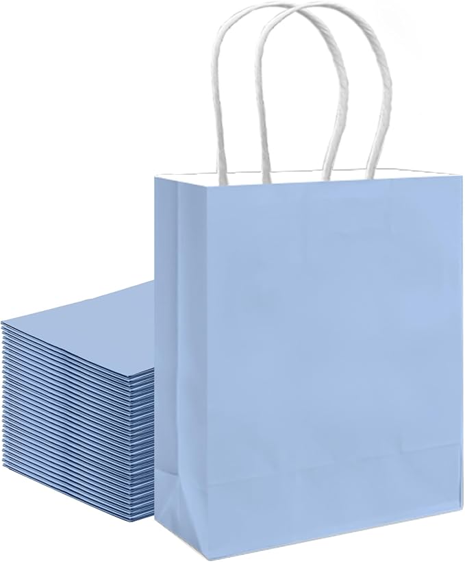 qiqee 30PCS Medium Gift Bag with Handles Bulk 11"x5"x8" Gift Bags Light Blue Bags Multiple Uses (Medium Size)