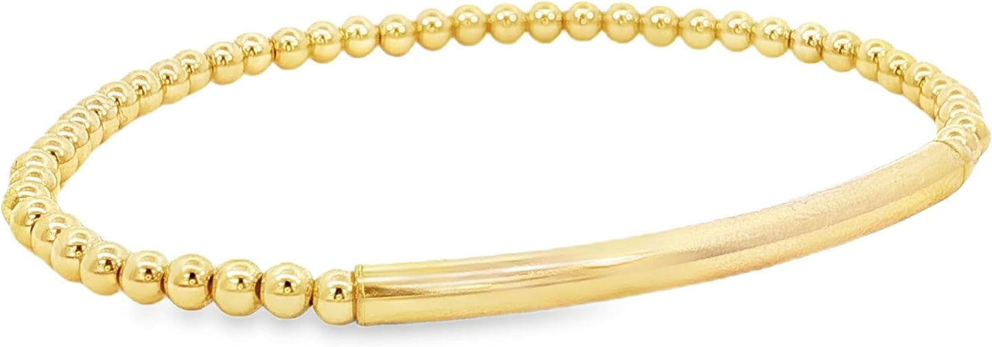 Anela 14kt Gold Filled Beaded Stretch Bracelet with Tube Pendant, Tarnish Free Water Resistant Stacking Jewelry for Women