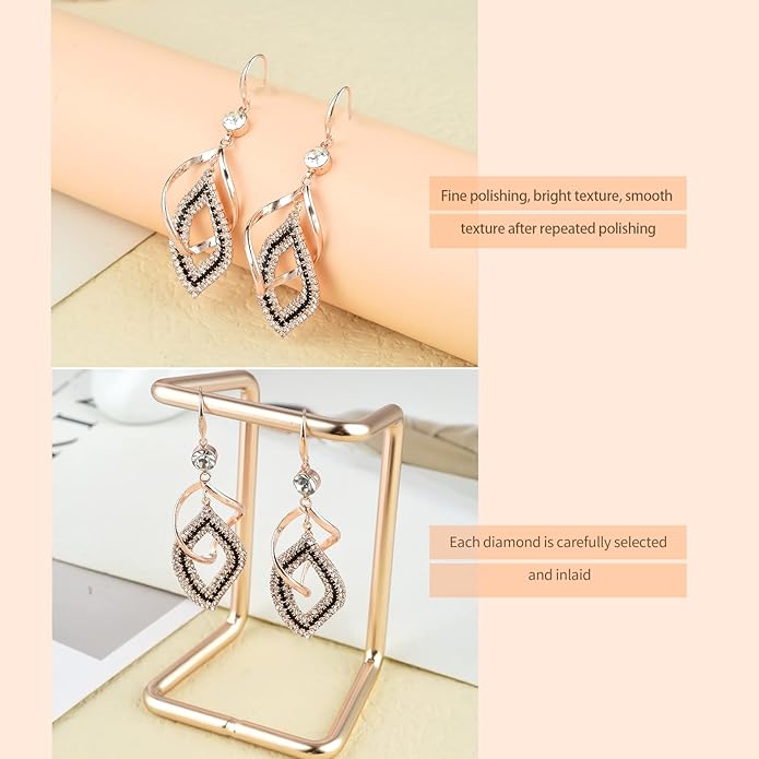 Dangle Earrings for Women, 925 Sterling Silver Handmade Linear Swirl Wire Bohemian Boho 14K Gold Diamonds Earrings Hypoallergenic Fashion Jewelry Gifts for women