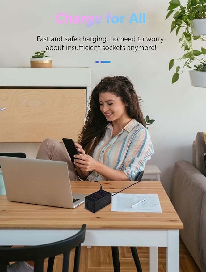 Charging Station, 100W20Port USB Charging Station, Multiple USB Charger Station, Charging Station for Multiple Devices, Multi USB Charging Station, Chargers for Multiple Devices, black