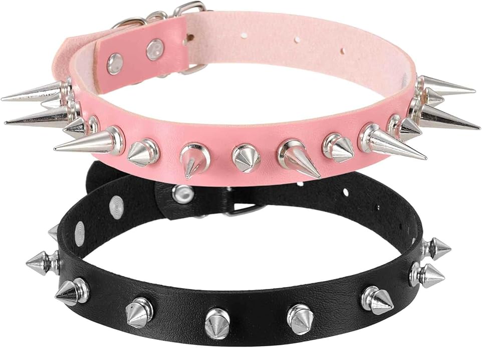MECCANIXITY Spiked Chokers, Metal Spike Studded Link Leather Collar Chokers Necklace with Spikes Gothic Jewelry Accessories